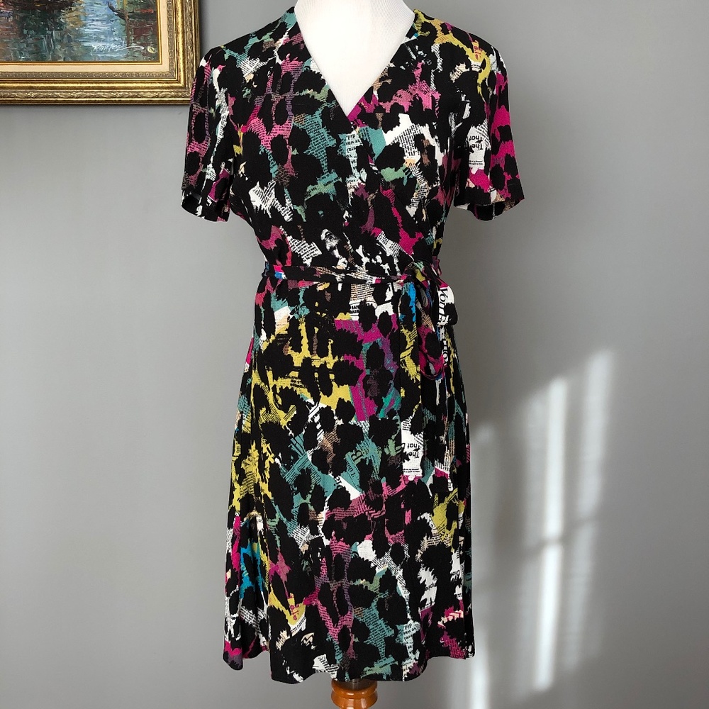 DVF Newspaper Print Mini Wrap Dress, Size: XS
